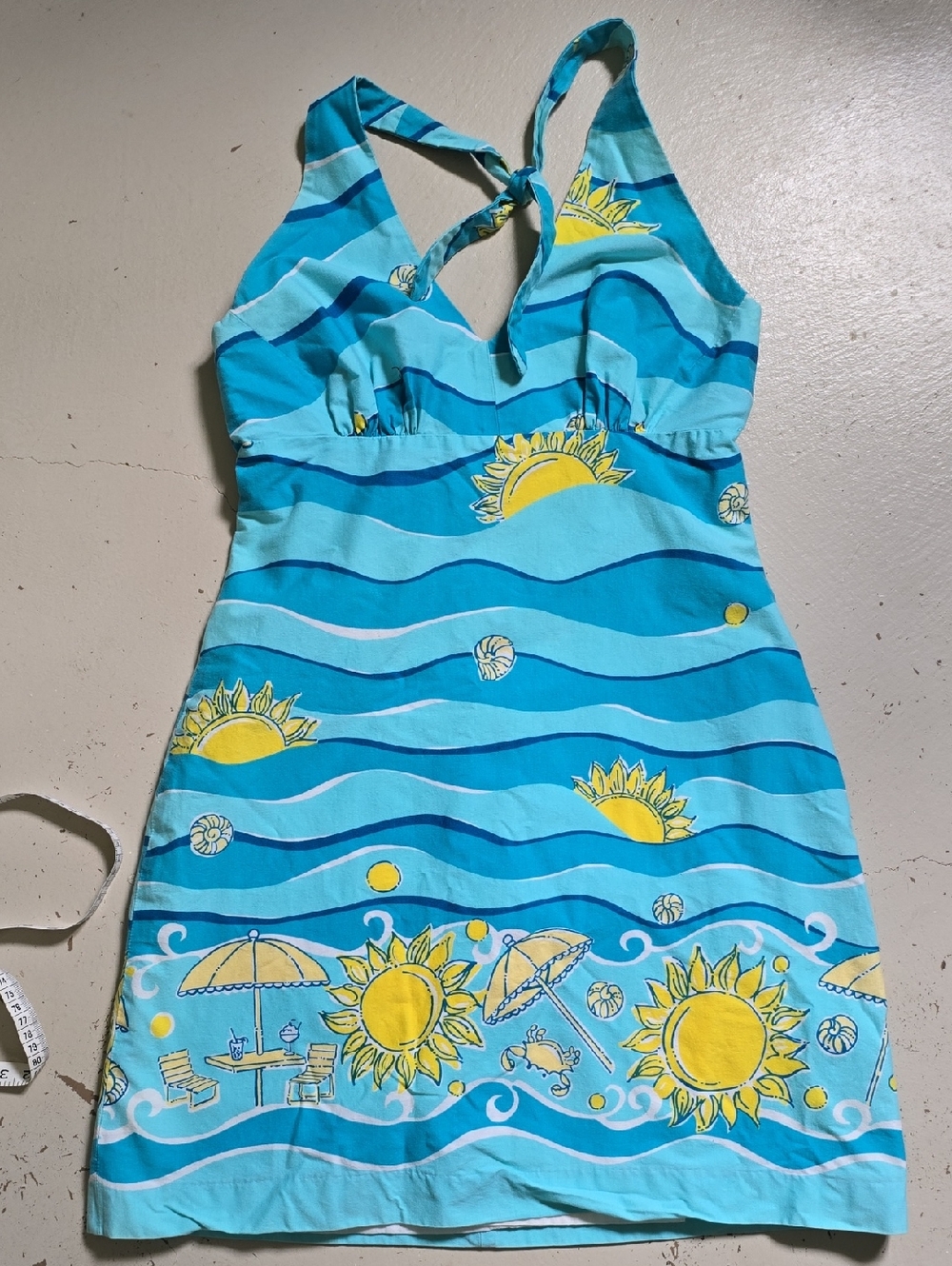 Lilly Pulitzer Vintage Halter Dress Size 6 Women's Blue Waves Suns Cruise Style